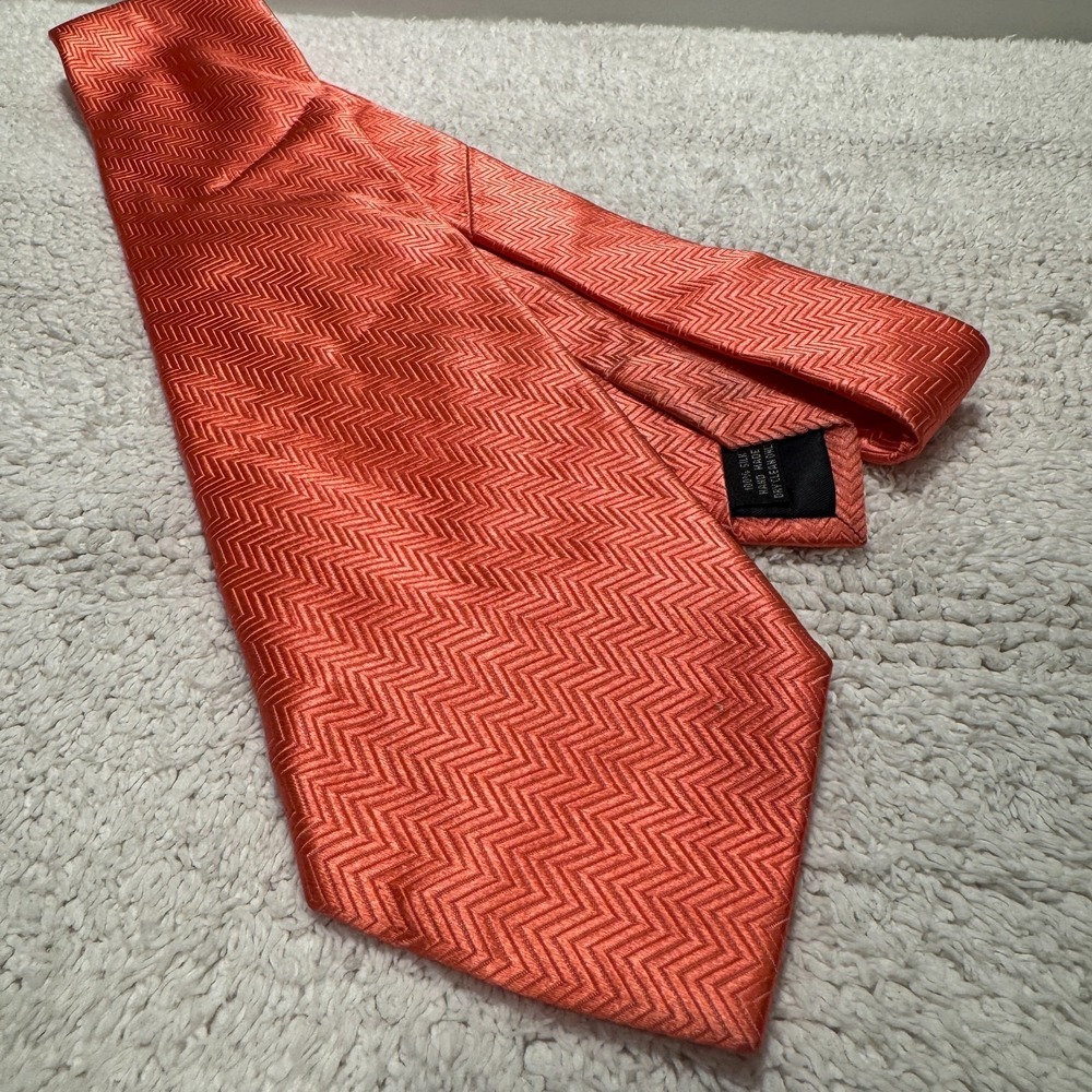 The Tie Bar Tie Orange Jacquard Diagonal Texture Preppy Minimal 100% Silk